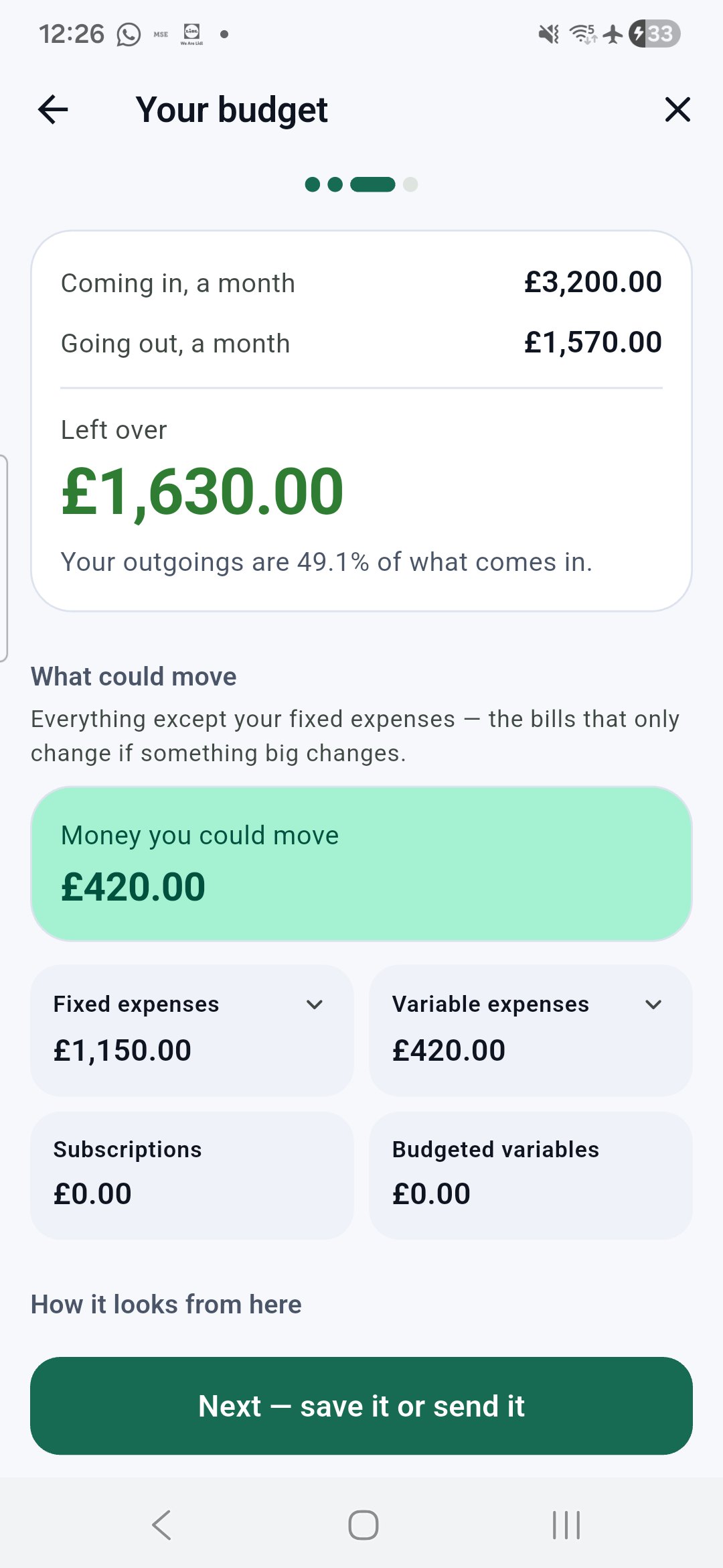 A monthly budget, and what could move