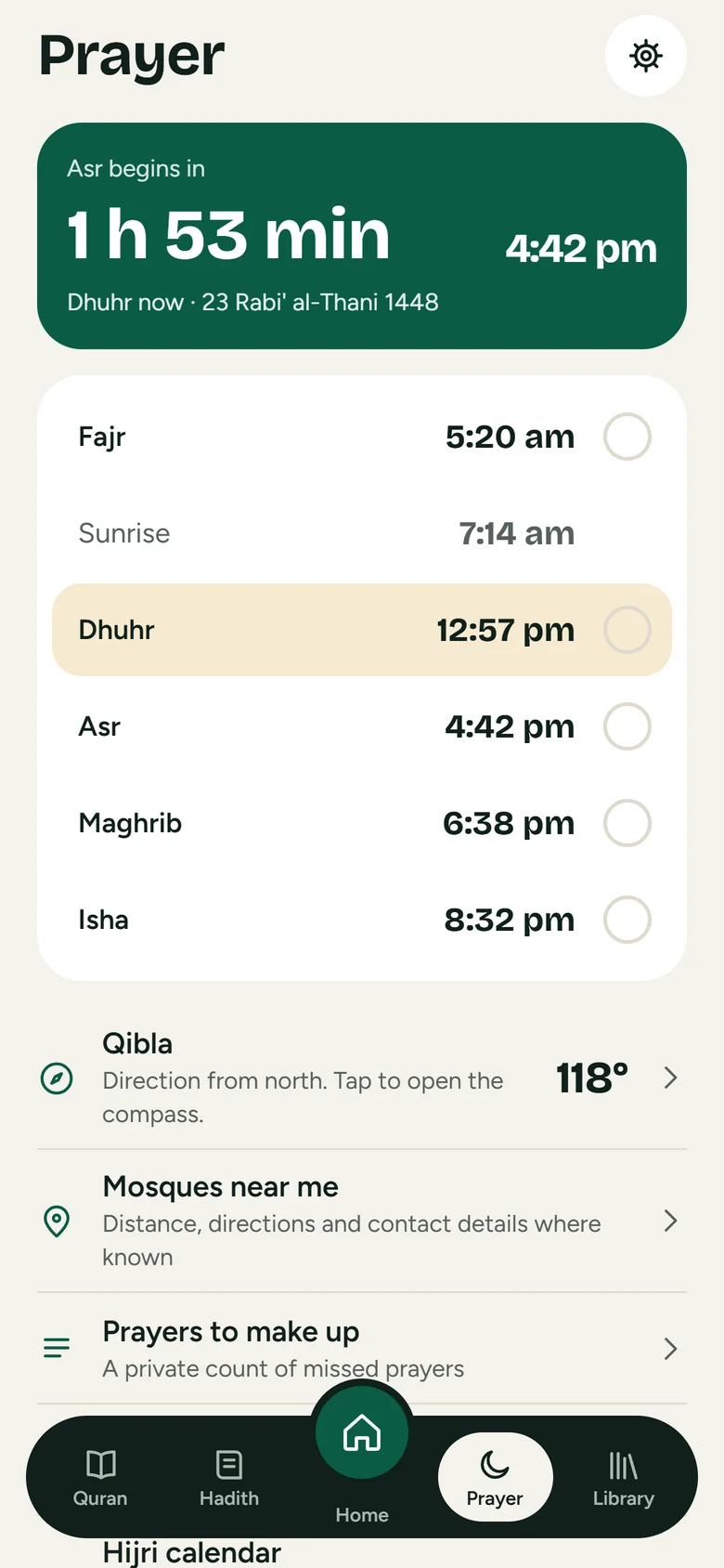 Prayer times, the qibla and mosques near you